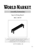 Предварительный просмотр 1 страницы World Market Segovia Dining Bench 582745 Assembly Instructions