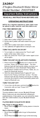 Предварительный просмотр 2 страницы Zadro Z'Fogless ZW20TSBT User Manual