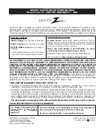 Предварительный просмотр 64 страницы Zenith C30W47 Installation And Operating Manual, Warranty