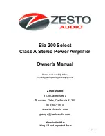 Предварительный просмотр 1 страницы Zesto Audio Bia 200 Select Owner'S Manual