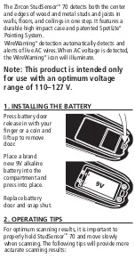 Preview for 2 page of Zircon StudSensor 70 User Manual