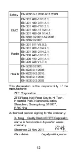 Preview for 12 page of Zte Tania Quick Start Manual